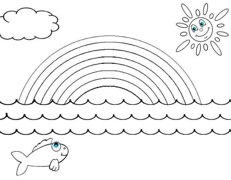 Рыбка и солнышко смотрят на радугу