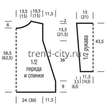 Джемпер спицами трапециевидной формы