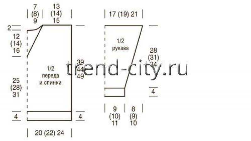 Пуловер спицами с рукавами в полоску