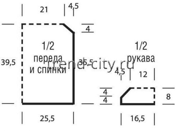 Летний пуловер спицами с круглой кокеткой