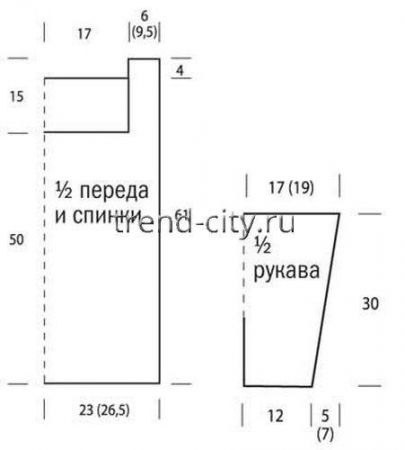 Длинный пуловер крючком с вырезом-каре