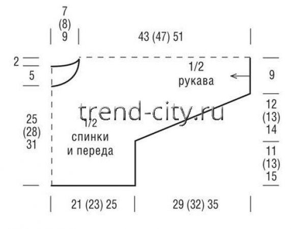 Пуловер спицами, связанный поперек