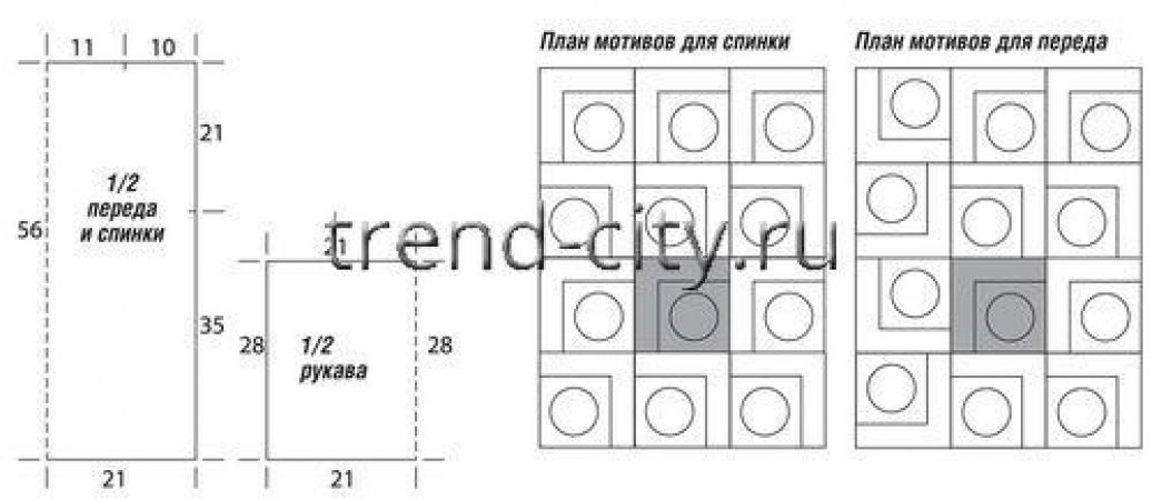 Укороченный пуловер крючком из мотивов