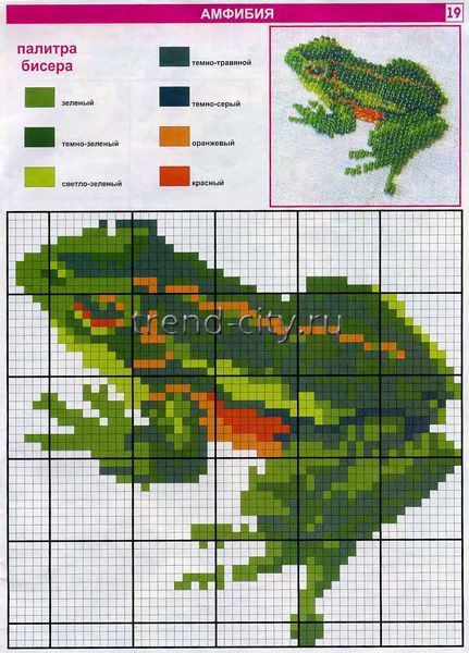 Схема вышивки бисером Лягушка