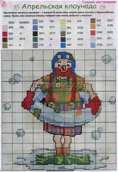 Схема вышивки крестом - Апрельская клоунада
