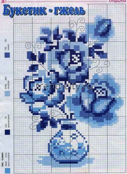 Схема вышивки крестом - Букетик Гжели