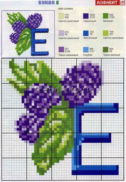 Схема вышивки крестом - Буква Е