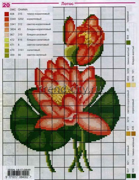 Схема вышивки крестом - Цветы лотоса