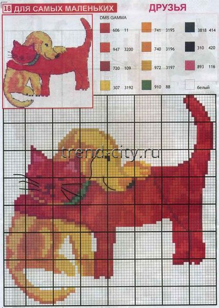Схема вышивки крестом - Друзья Кот и Пес