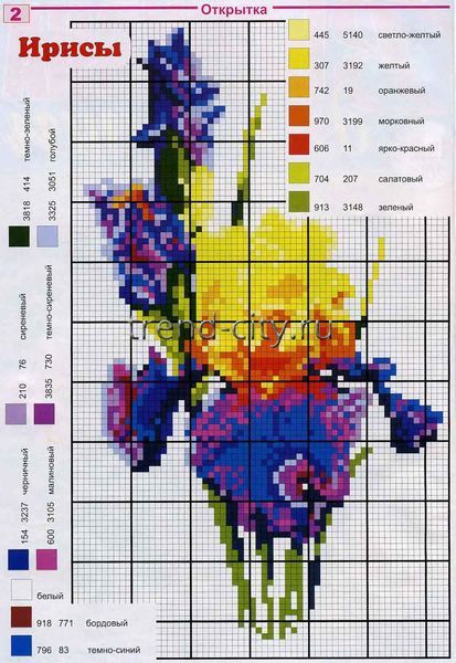 Схема вышивки крестом - Ирисы
