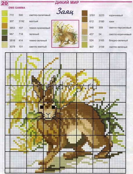 Схема вышивки крестом - Кролик на лугу