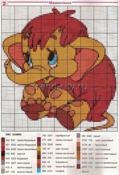Схема вышивки крестом - Мамонтенок