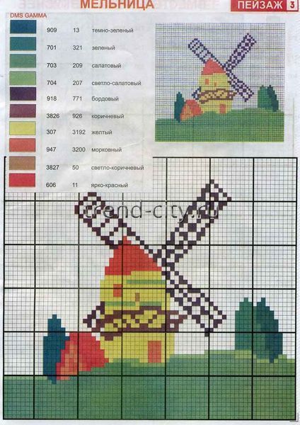 Схема вышивки крестом - Мельница