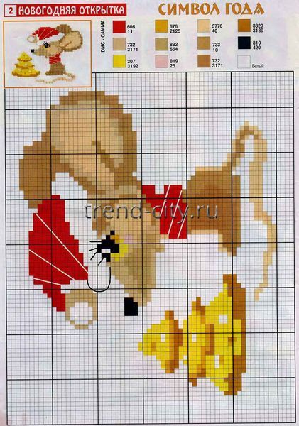 Схема вышивки крестом - Новогодний мышонок