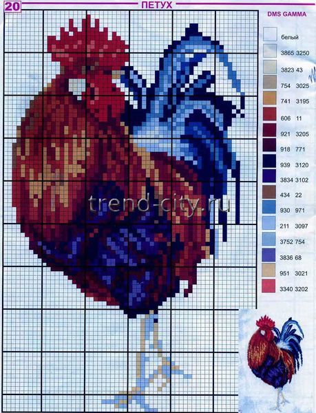 Схема вышивки крестом - Величественный петух