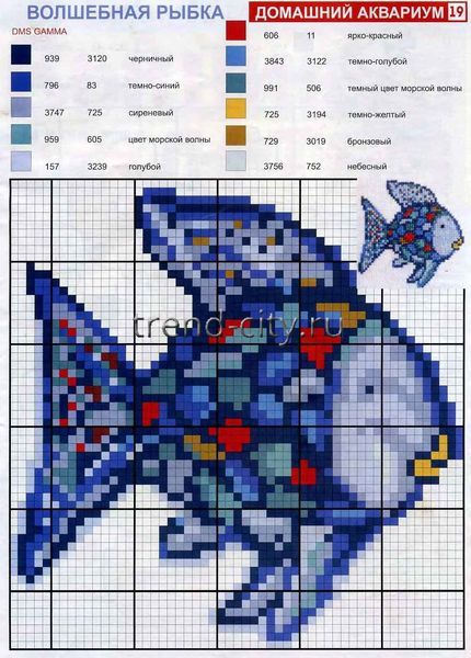 Схема вышивки крестом - Волшебная рыбка