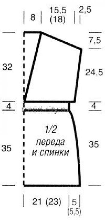 Туника спицами с завышенной талией