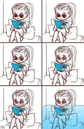 Девочка читает грустную книгу